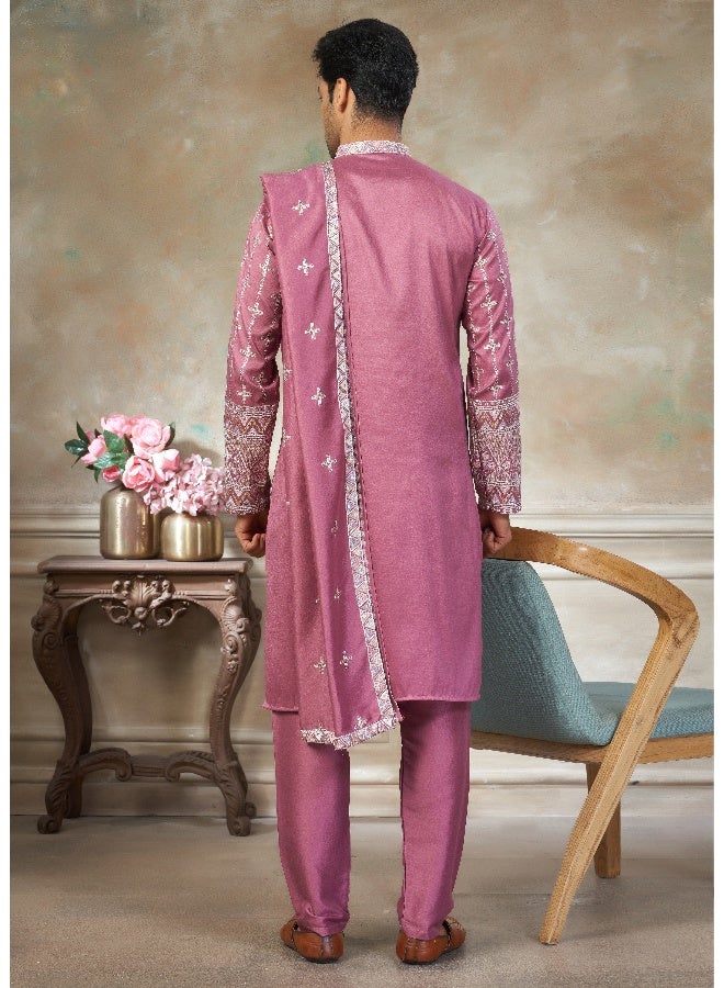 OUTLUK Pink Embroidered Kurta and Pajama Set for Men - Image 2